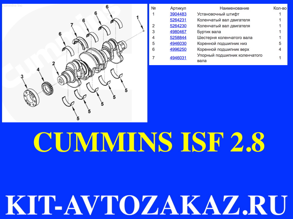 Вкладыши коренные  CUMMINS ISF 2.8 (Камминс 2.8)